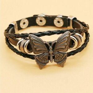Butterfly Charm Leather Bracelet #1805